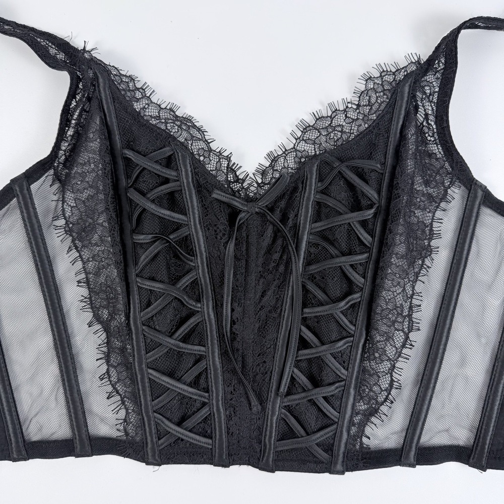 Victoria's Secret Dream Angels Unlined Lace-Up Corset Bustier Top Black S NWT